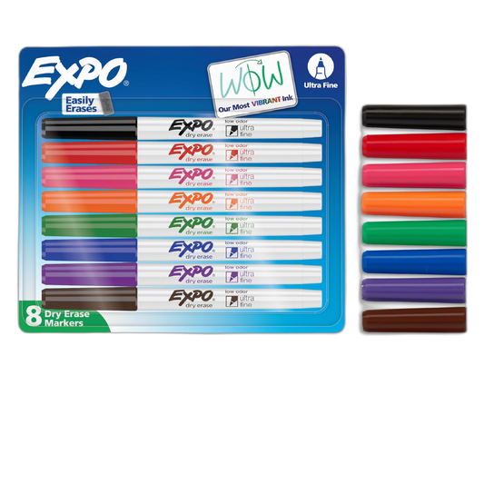 EXPO Low Odor Dry Erase Markers Ultra-Fine Tip Assorted Colors 8 Count