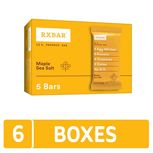 RXBAR Protein Bars, 12g Protein, Gluten Free Snacks, Maple Sea Salt (6 Boxes, 30 Bars)