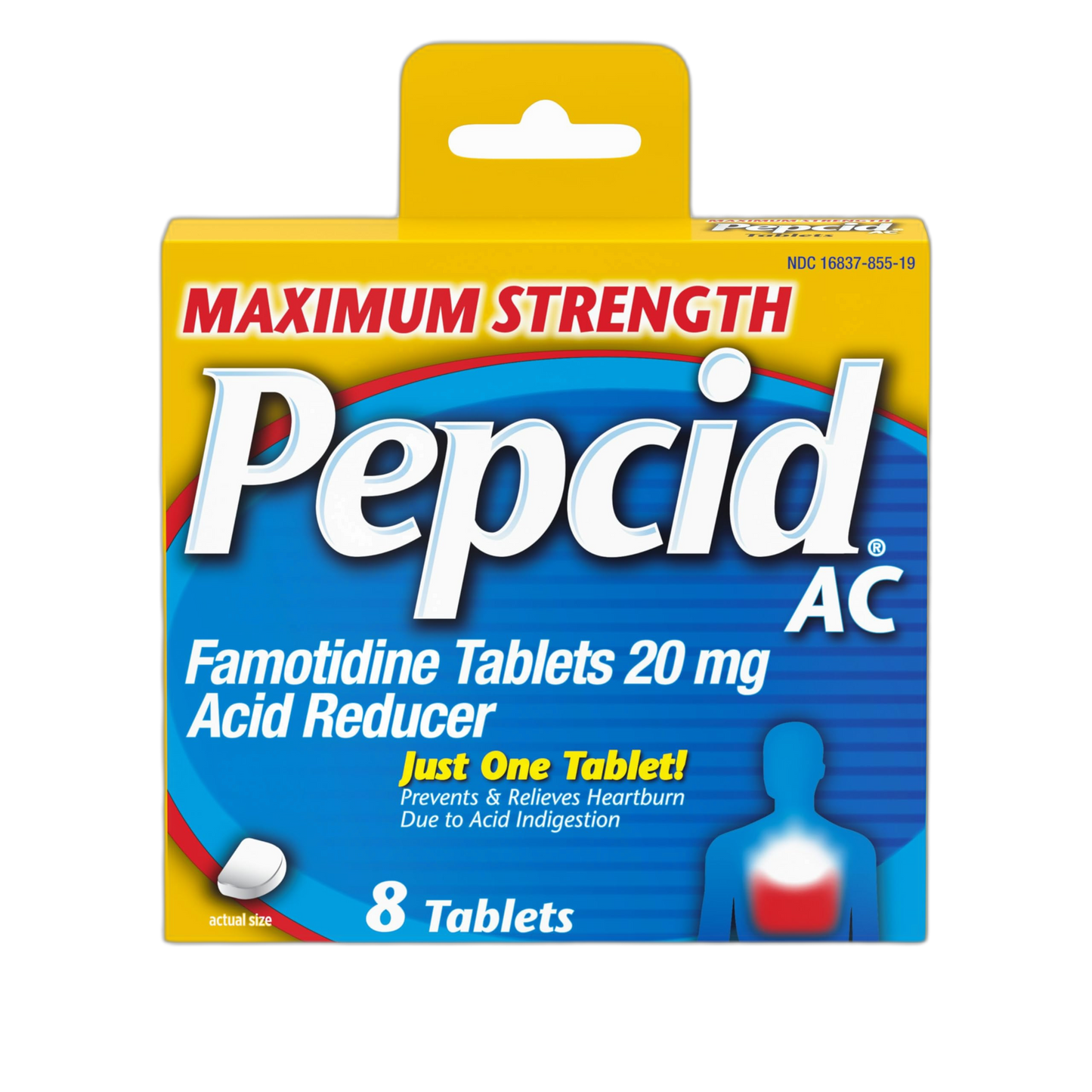 Pepcid AC Maximum Strength Heartburn Relief Tablets, OTC Medicine Prevents & Relieves Heartburn Due to Acid Indigestion & Sour Stomach, 20 mg Famotidine Acid Reducer, Fast-Acting, 8 ct