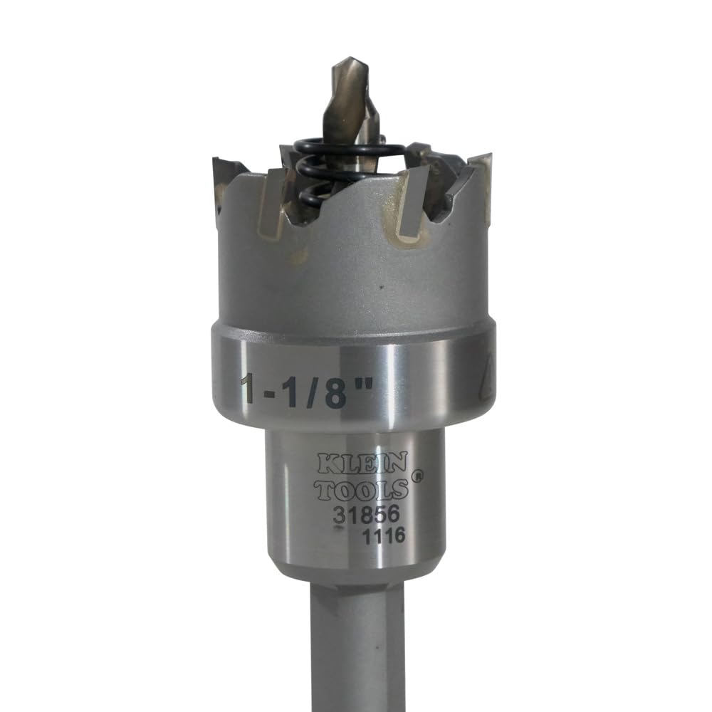 Klein Tools 31856 Heavy Duty Hole Cutter, 1-1/8-Inch Carbide Hole Cutter Cuts Stainless Steel, Mild Steel, Iron, and Copper
