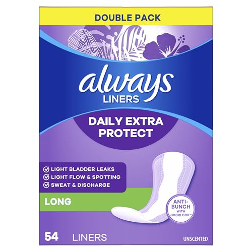 Always Daily Extra Protect Liners, Long Length, Unscented Panty Liners, 108 Count