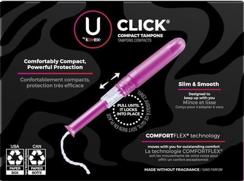 U by Kotex Click Compact Tampons, Regular Absorbency, Unscented, 32 Count