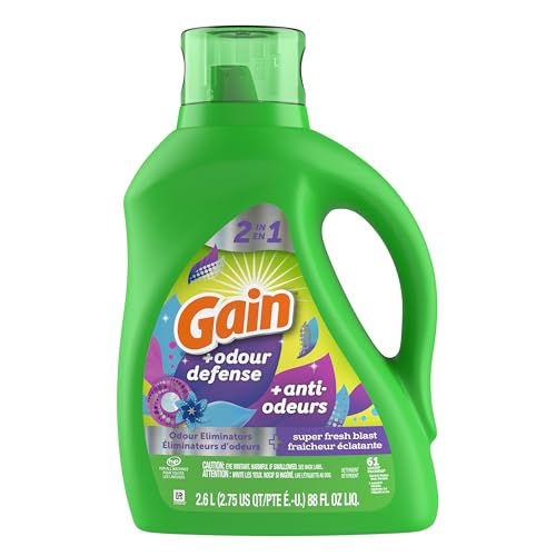 Gain + Odor Defense Liquid Laundry Detergent, Super Fresh Blast Scent, 88 Oz, 61 Loads, HE Compatible