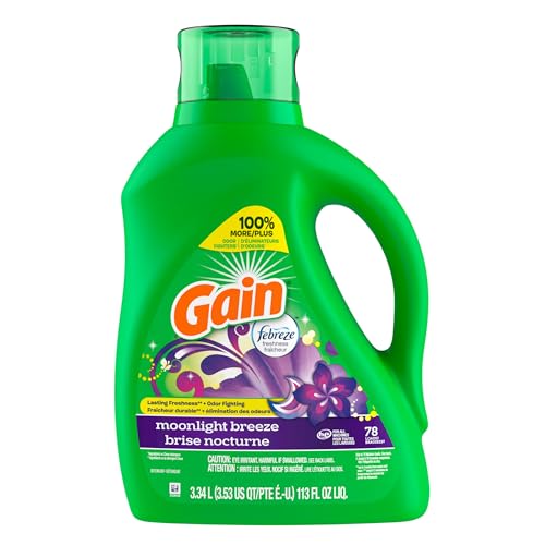Gain Liquid Laundry Washing Detergent, Moonlight Breeze Scent 113 fl oz, 78 Loads, Lasting Freshness + Powerful Cleaning and Odor Fighting ingredients