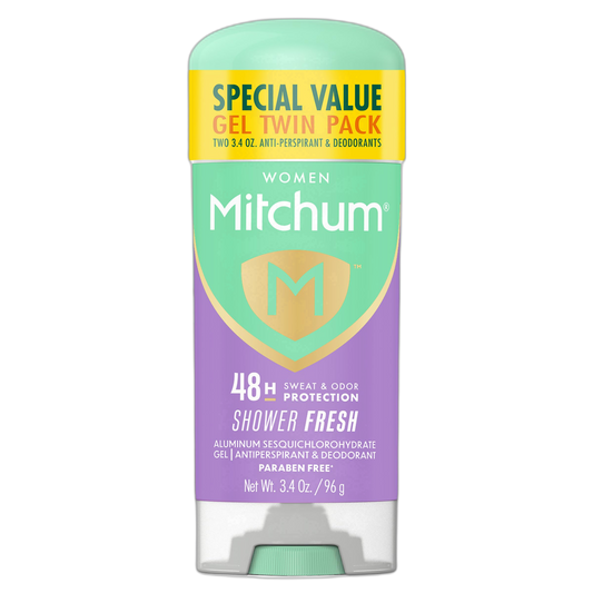 Mitchum Women’s Antiperspirant Deodorant Gel Stick, Shower Fresh Scent, 48HR Sweat & Odor Protection, Triple Odor Defense, Alcohol-Free, 3.4 oz (Pack of 2)