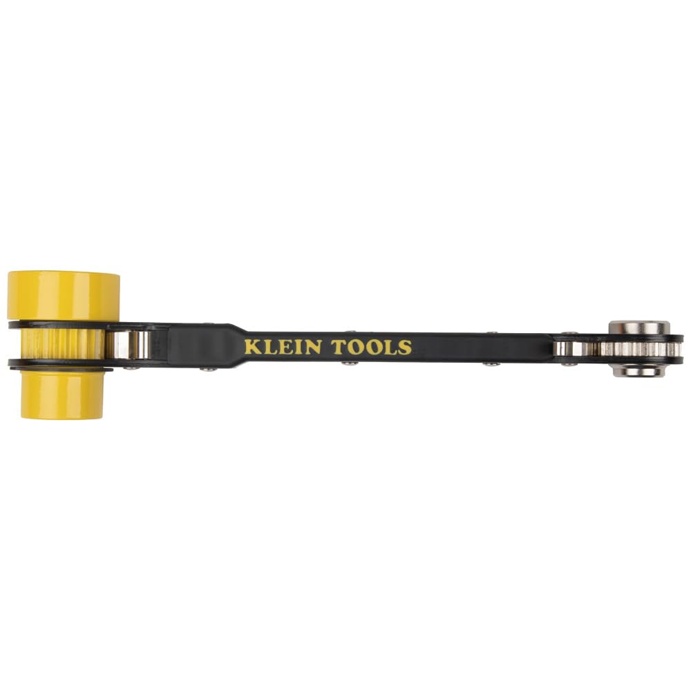 Klein Tools KT155HD Heavy-Duty 6-In-1 Lineman's Ratcheting Wrench with Bolt Through Design and Bright Yellow Socket