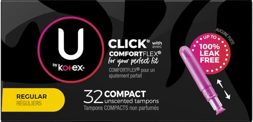 U by Kotex Click Compact Tampons, Regular Absorbency, Unscented, 32 Count