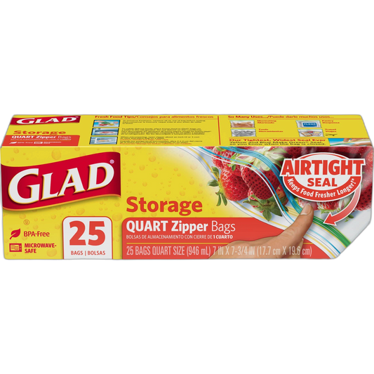Glad Zipper Food Storage Plastic Bags - Quart - 25 Count
