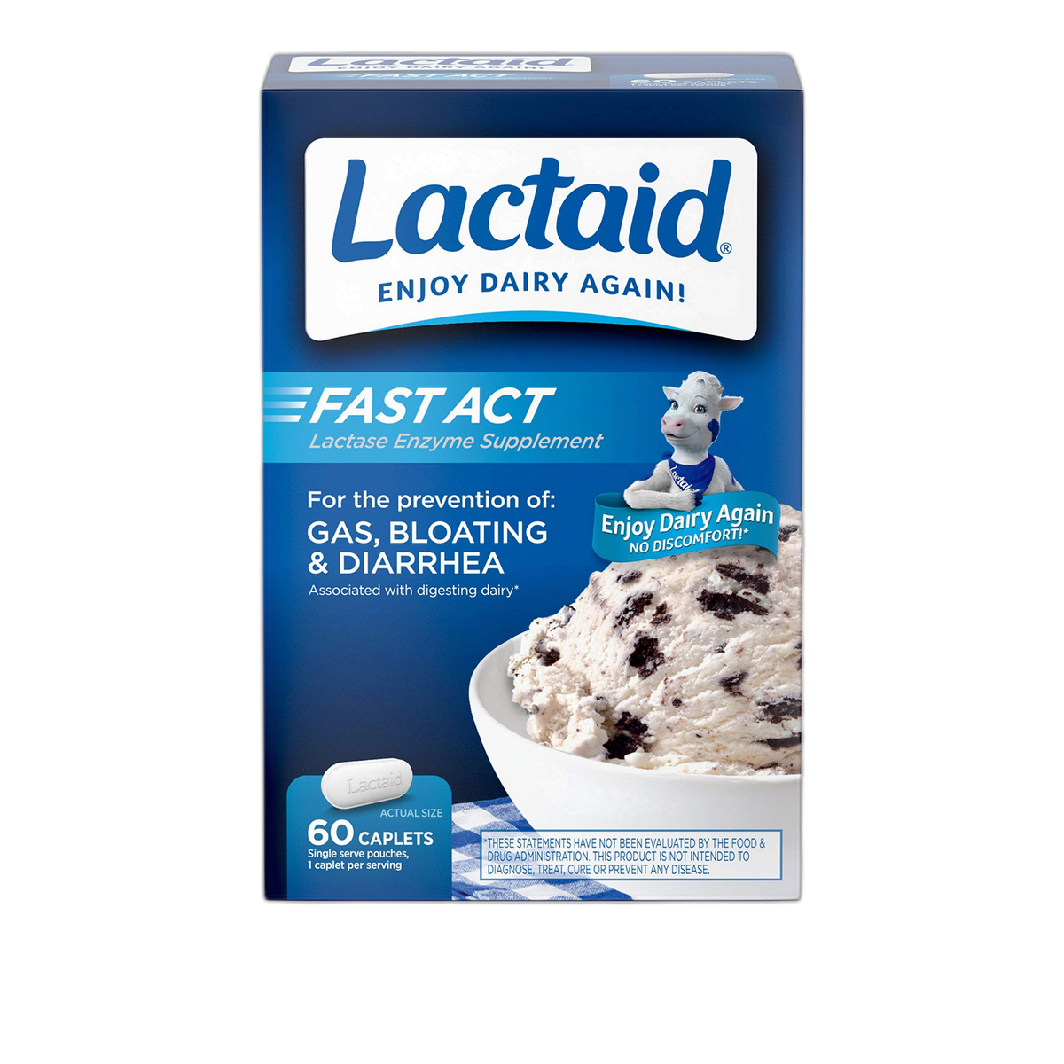 Lactaid Fast Act Lactose Intolerance Relief Caplets with Lactase Enzyme, 60 Travel Packs of 1-ct.