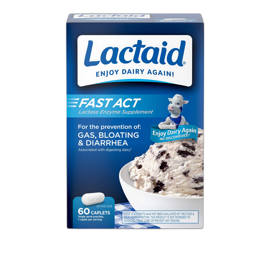 Lactaid Fast Act Lactose Intolerance Relief Caplets with Lactase Enzyme, 60 Travel Packs of 1-ct.