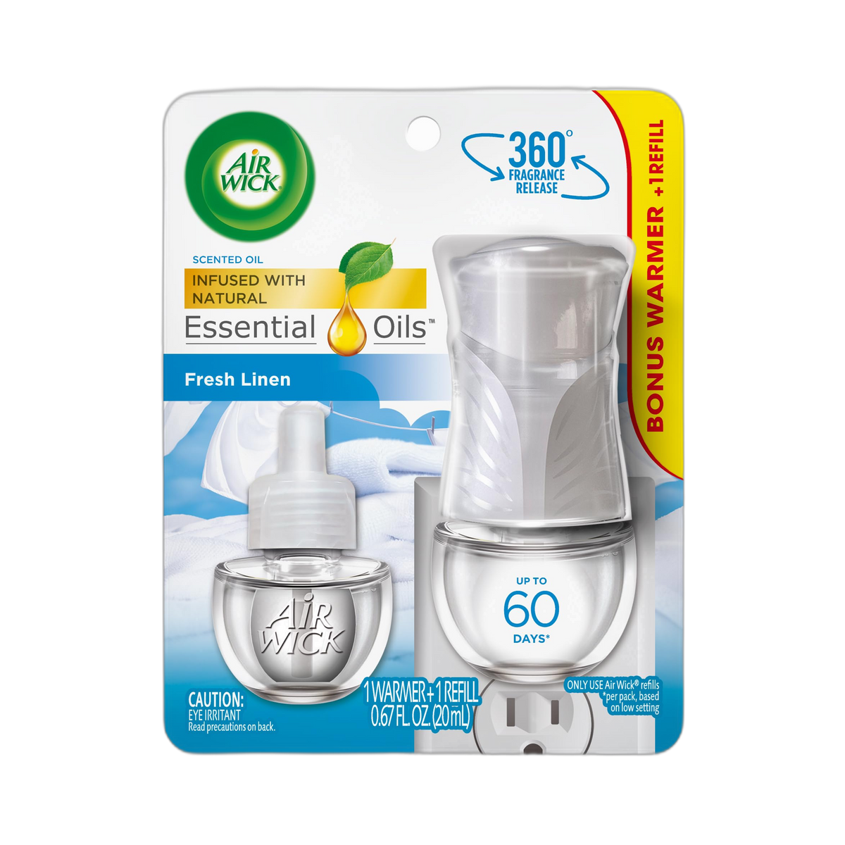 Air Wick Plug in Scented Oil Starter Kit (Warmer + 1 Refill), Fresh Linen, Air Freshener, Essential Oils