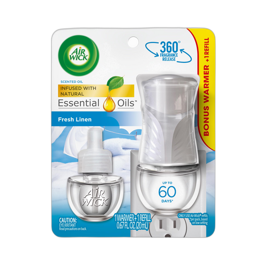 Air Wick Plug in Scented Oil Starter Kit (Warmer + 1 Refill), Fresh Linen, Air Freshener, Essential Oils