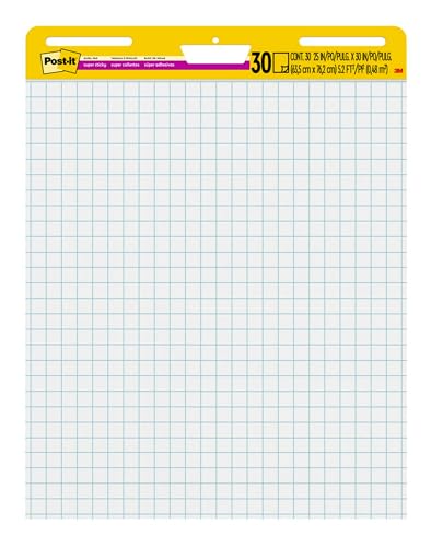Post-it Super Sticky Easel Pad 25 x 30 Inches 30 Sheets/Pad 2 Pads (560) Large White Grid Premium Self Stick Flip Chart Paper Super Sticking Power