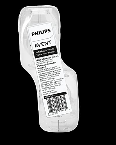 Philips AVENT Anti-Colic Baby Bottle Flow 3 Nipple, SCY763/04, 4 Count (Pack of 1)