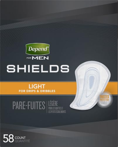 Depend Incontinence/Bladder Control Shields, Incontinence Pads for Men, Light Absorbency, 58 Count (Packaging May Vary) (Pack of 2)
