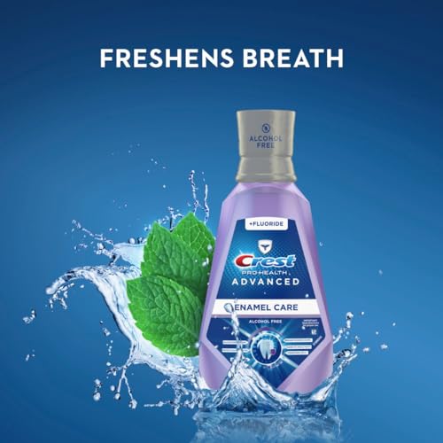 Crest Pro-Health Advanced Mouthwash, Alcohol Free, Anticavity Fluoride, Enamel Care, Contains CPC, 500 mL (16.9 fl oz) Pack of 4, Crest Mouthwash, Mouthwash Alcohol Free