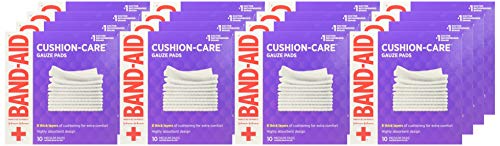 Band-aid Brand Cushion Care Non-stick Gauze Pads Individually-wrapped, Medium 3 in X 3 Inch, 10 Count (pack of 24)