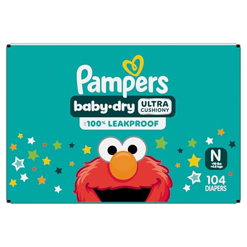 Pampers Diapers - Baby Dry - Size 0, 104 Count, Absorbent Disposable Newbort Diaper (Packaging May Vary)