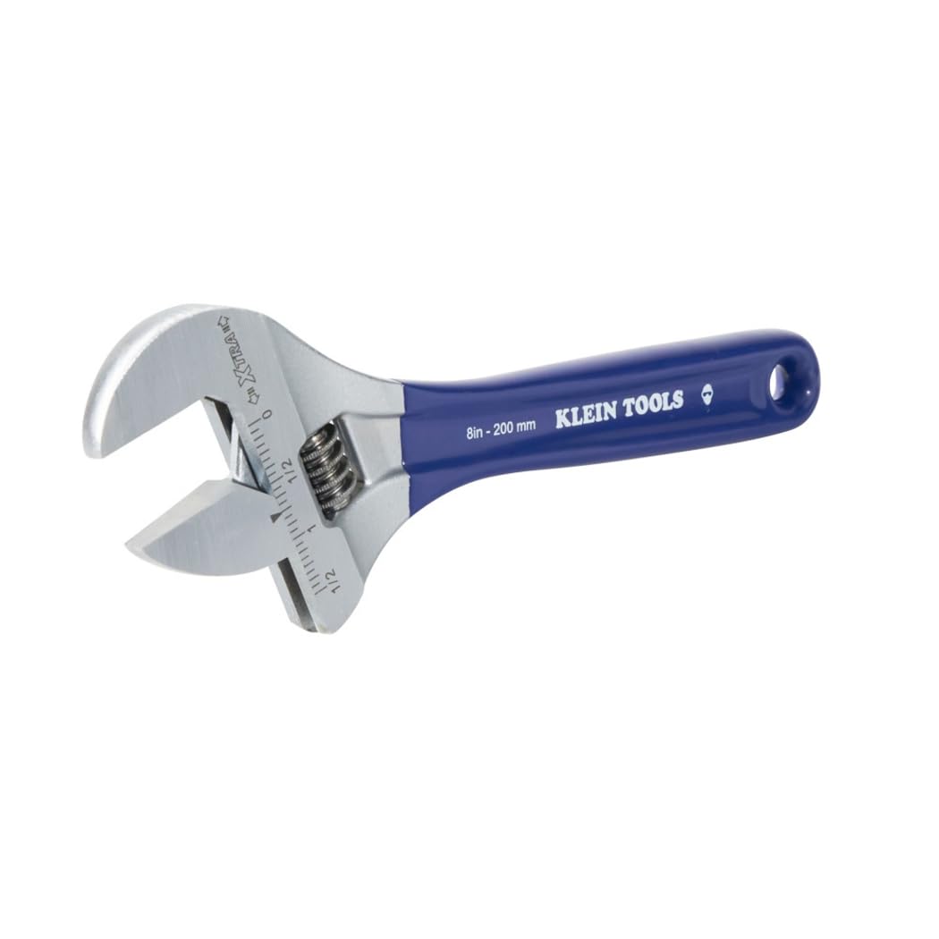 Klein Tools D509-8 Adjustable Wrench, Extra Wide Jaw Forged Drive Wrench with High Polish Chrome Finish, 8-Inch