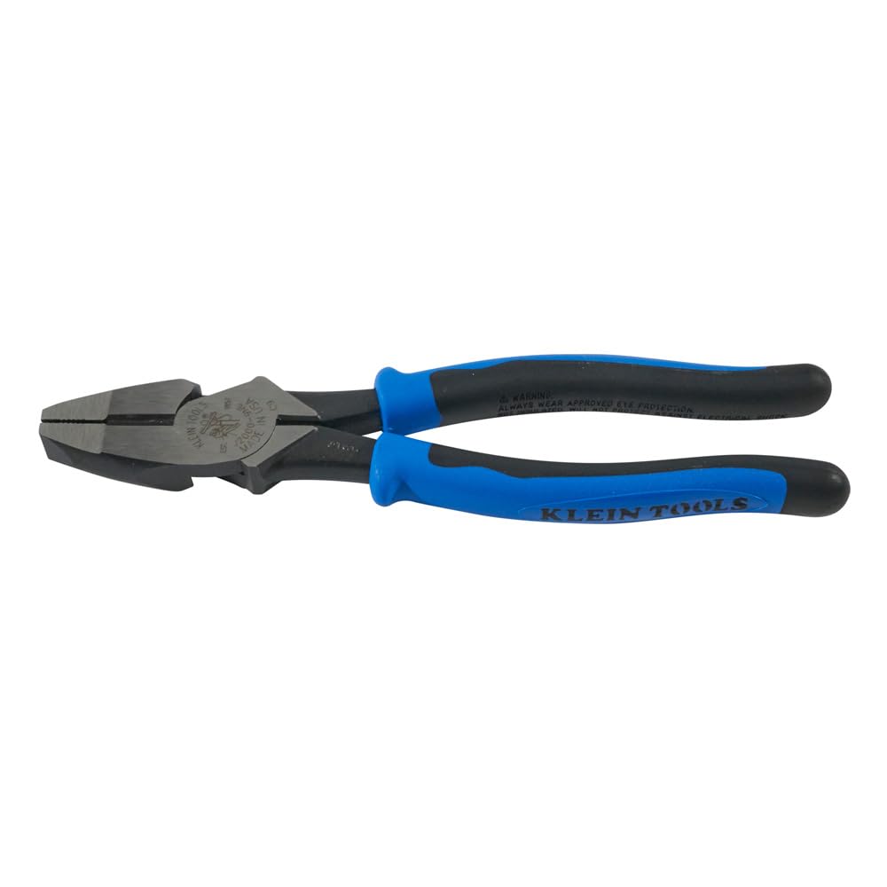 Klein Tools J2000-9NE Side Cutter Linemans Pliers, Made in USA, High Leverage 9-Inch Pliers Cut ACSR, Screws, Nails, Wire