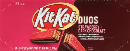 KIT KAT DUOS Chocolate Strawberry Creme Wafer Candy Bars, 1.5 oz (24 Count)