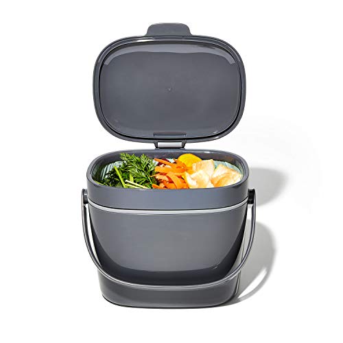 OXO Good Grips EASY-CLEAN COMPOST BIN - CHARCOAL - 1.75 GAL/6.62 L, Plastic, 8.3"L x 10.15"W x 12"H