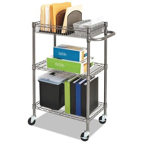Alera Three-Tier Wire Rolling Cart, 28w x 16d x 39h, Black Anthracite