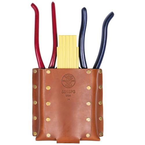 Klein Tools 5818P3 3-Pocket Leather Tool Holder, Compact Riveted Pouch for Pliers, Cutters, Measuring Tools, Tunnel Loop, Fits 3-Inch Belts