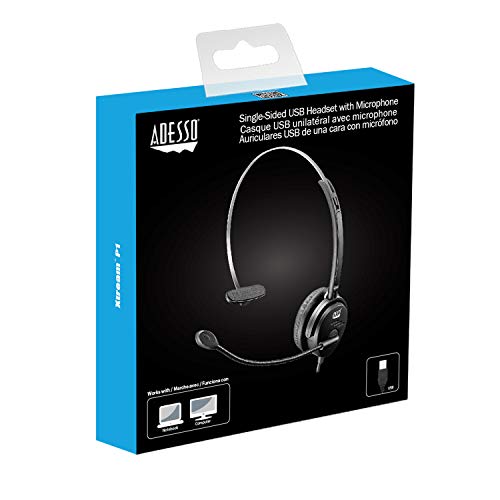 Adesso Xtream P1 Single-Sided USB Wired Headset with Adjustable Noise Canceling Microphone, Black