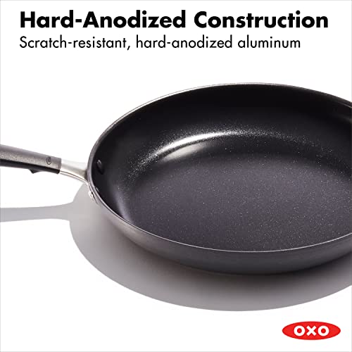 OXO Good Grips 11" Frying Pan Skillet, 3-Layered German Engineered Nonstick Coating, Stainless Steel Handle with Nonslip Silicone, Induction Suitable, Black