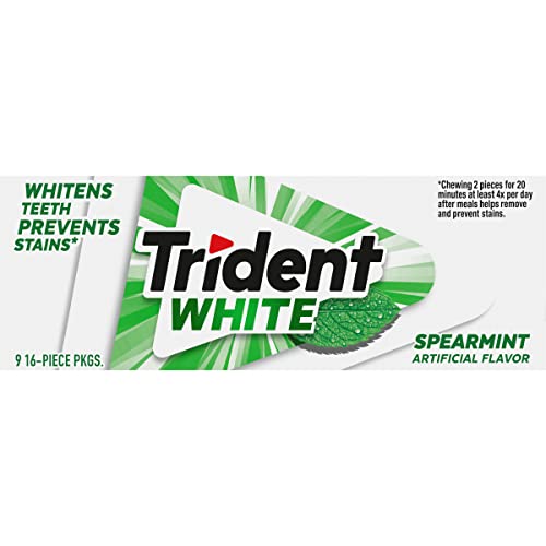 Trident White Spearmint Sugar-Free Chewing Gum, 9 Pack of 16 Pieces (144 Total Pieces)