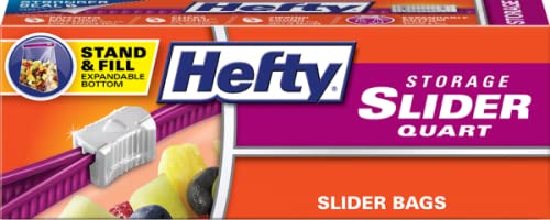 Hefty Quart Slider Storage Bags, 20 Count, BPA Free, Red, Plastic, Slide Closure, Disposable, Refrigerate