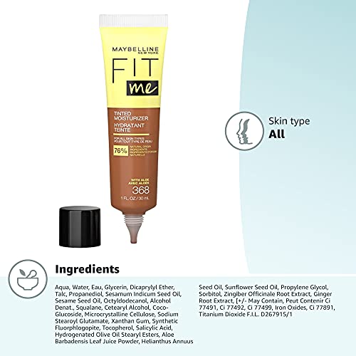 Maybelline Fit Me Tinted Moisturizer, Natural Coverage, Face Makeup, 368, 1 Count