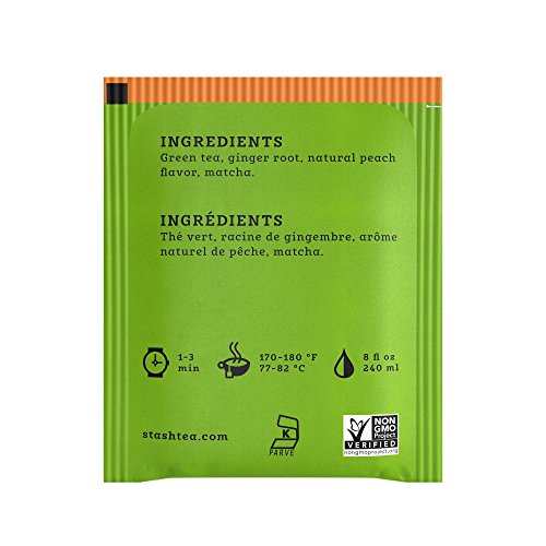 Stash Tea Ginger Peach Green Tea & Matcha Blend, Box of 100 Tea Bags (Packaging May Vary)