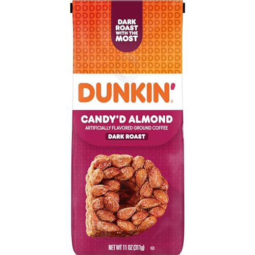 Dunkin' Candy'd Almond Flavored Dark Roast Ground Coffee, 11 Ounce (Pack of 6)