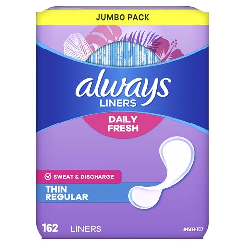 Always Daily Fresh Thin Liners, Regular Absorbency, Unscented Panty Liners, 162 Count