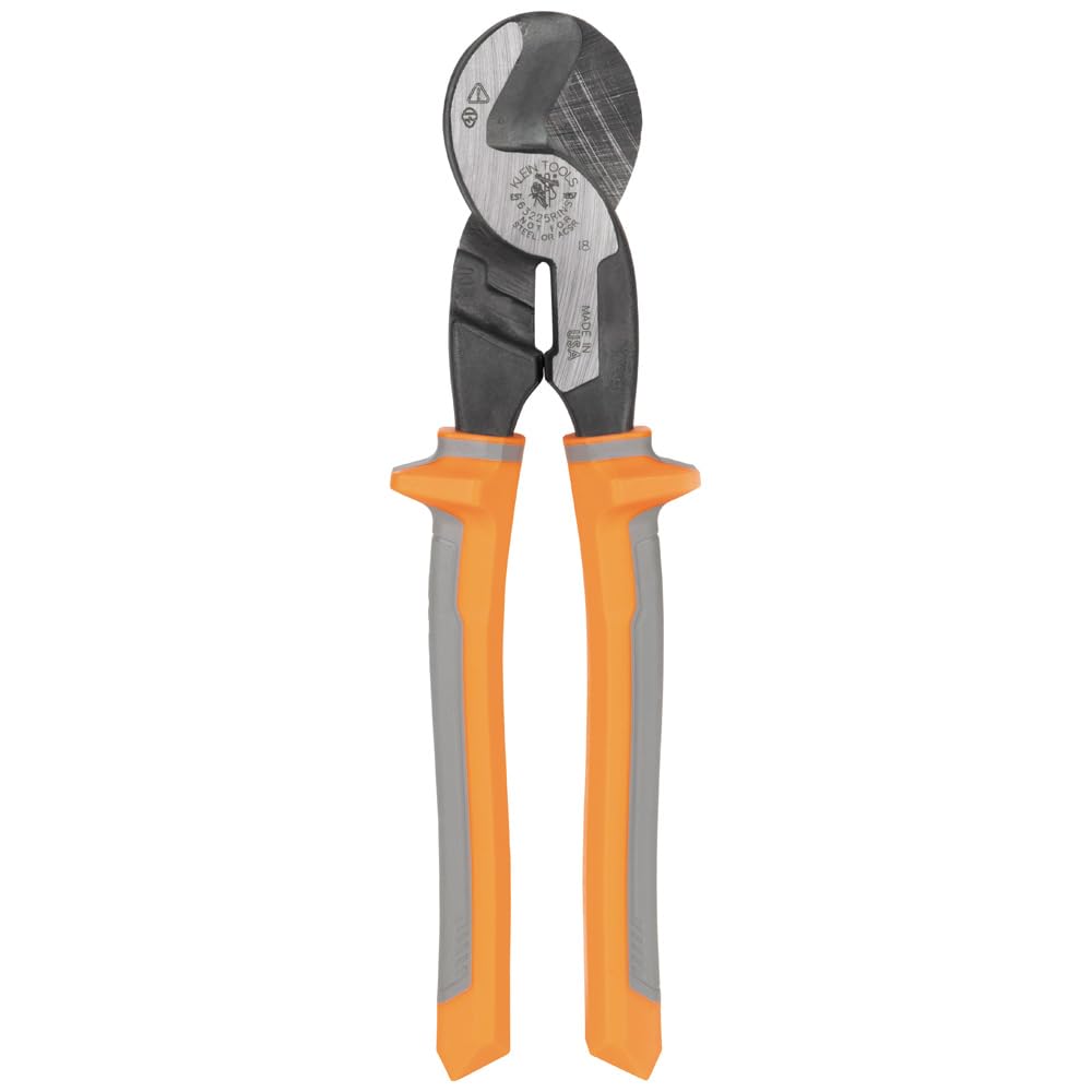 Klein Tools 63225RINS Insulated High-Leverage Precision Cable Cutter, Made in USA, for Aluminum, Copper and Communications Cable, 9-Inch