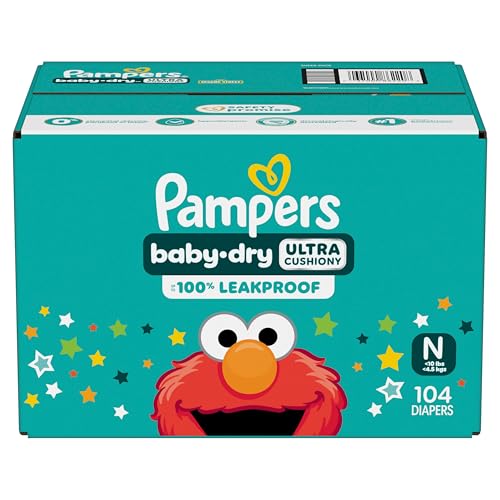 Pampers Diapers - Baby Dry - Size 0, 104 Count, Absorbent Disposable Newbort Diaper (Packaging May Vary)