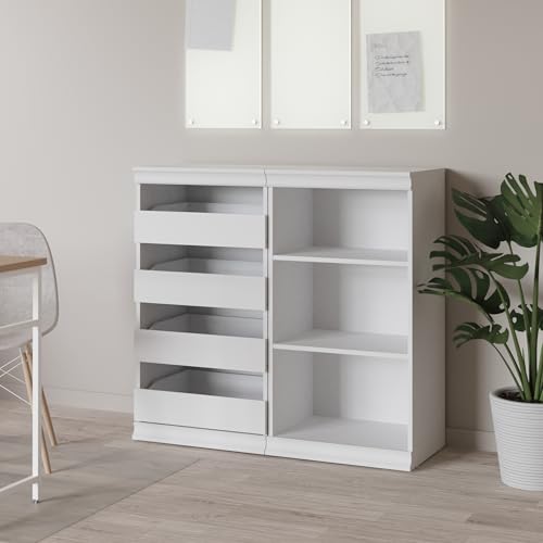 ClosetMaid Modular Storage Unit with 4 Drawers, Wood Closet Organizer, Stacking, Full Backer, Storage, Decorative Trim, White