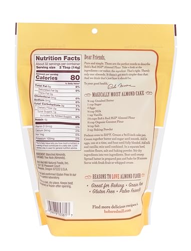 Bob's Red Mill Fine Almond Flour, 16oz (Pack of 1) - Non-GMO, Gluten Free, Paleo, Vegan, Keto Friendly