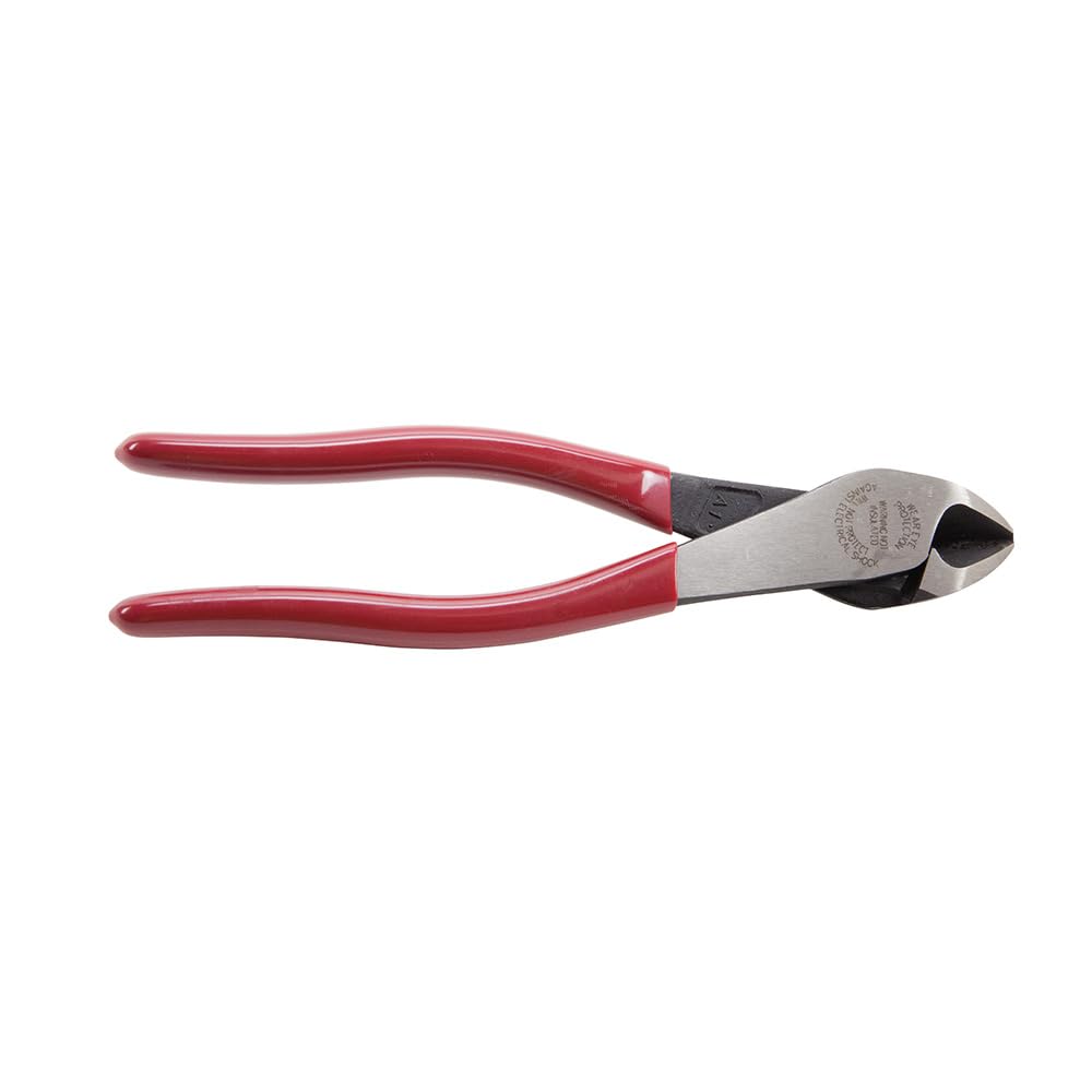Klein Tools D228-8 Pliers, Made in USA, Diagonal Cutting Pliers with Short Jaw and Beveled Knives, High-Leverage Color-Coded Wire Cutters, 8-Inch