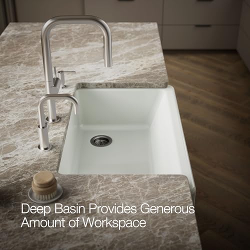 KOHLER K-6489-FF Whitehaven Farmhouse Self-Trimming Apron Front Single Basin Sink with Tall Apron, Sea Salt