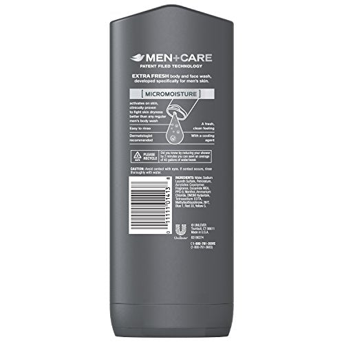 Dove Men+Care Body and Face Wash Extra Fresh 18 oz for Dry Skin Effectively Washes Away Bacteria While Nourishing Your Skin (3 pack)