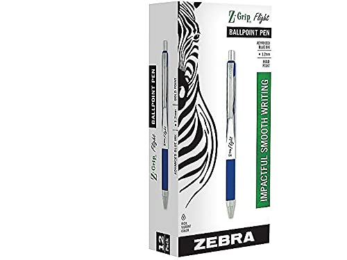 ZEBRA Z-Grip Flight Retractable Ballpoint Pen 1.2 mm, Bold, Blue, Dozen (21920)