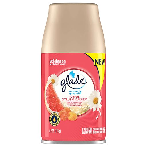 Glade Automatic Spray Refill, Air Freshener for Home and Bathroom, Joyful Citrus & Daisies, 6.2 Oz, Pink