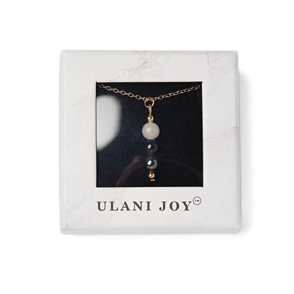 ULANI JOY EMPATH PROTECTION NECKLACE PENDENT FOR ENERGY PROTECTION AND BALANCE,NATURAL 6MM GEMSTONES ROSE QUARTZ, BLACK TOURMALINE AND HEMATITE LENGTH 16 INCH PLUS EXTENDER, tourmaline, hematite