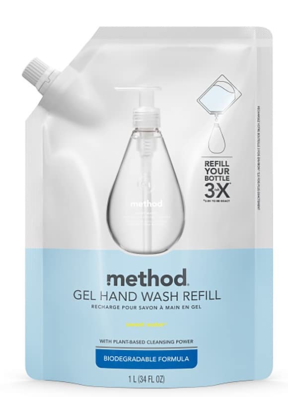 Method Gel Hand Soap Refill, Sweet Water, Recyclable Bottle, Biodegradable Formula, 34 oz (Pack of 4) (Packaging May Vary)