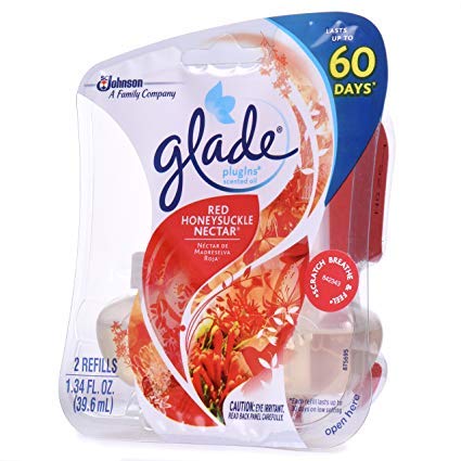 Glade PlugIns Scented Oil Refill Red Honeysuckle Nectar, Essential Oil Infused Wall Plug In, Up to 50 Days of Continuous Fragrance, 1.34 oz( One pack of 2-count )