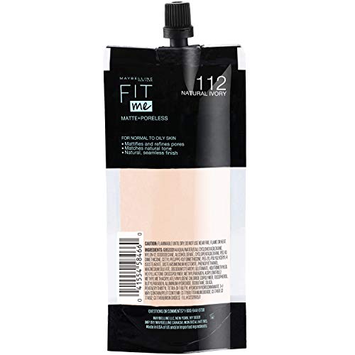 Maybelline New York Fit Me Matte + Poreless Liquid Foundation, Pouch Format, 112 Natural Ivory, 1.3 Ounce