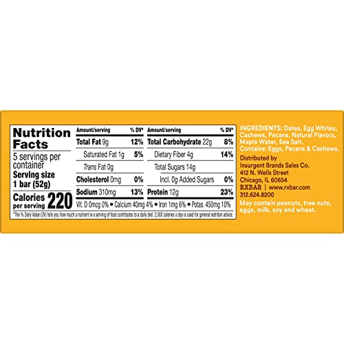 RXBAR Protein Bars, 12g Protein, Gluten Free Snacks, Maple Sea Salt (6 Boxes, 30 Bars)